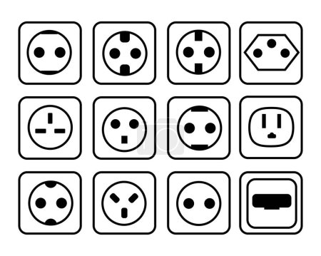 Set von Steckdosensymbolen im einfachen Stil. Eps 10