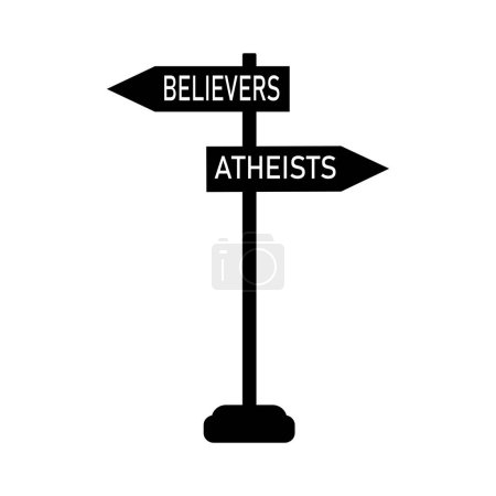 Illustration for Traffic signs with two options - Believer (Christian, Muslim, Jew, etc) or Atheist. vector illustration in modern style - Royalty Free Image