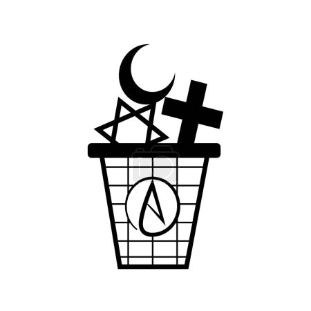 Illustration for Atheism and the end of religious beliefs trash container vector illustration - Royalty Free Image