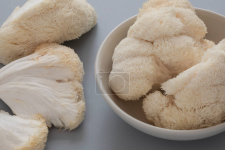 Photo for Closeup view of lioms mabe mushroom in the bowl on light gray background - Royalty Free Image