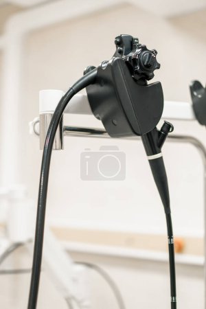 Photo for Close-up of a modern endoscope examination device during diagnostic gastroscopy colonoscopy in clinics - Royalty Free Image