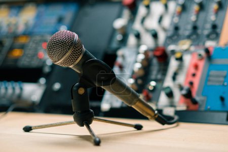 Photo for Professional sound recording studio equalizer microphone close-up sound engineer sound recording equipment - Royalty Free Image
