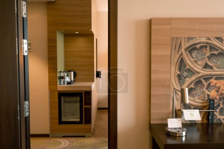Photo for Interior of a double hotel room after cleaning housekeeping bedroom rest room concept cleanliness and hospitality travel rest - Royalty Free Image