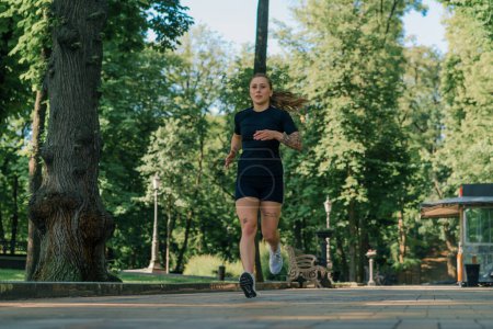 Foto de Chica deportista joven de fitness haciendo deportes por la mañana corriendo durante el entrenamiento al aire libre en la ciudad en el parque concepto de estilo de vida saludable - Imagen libre de derechos