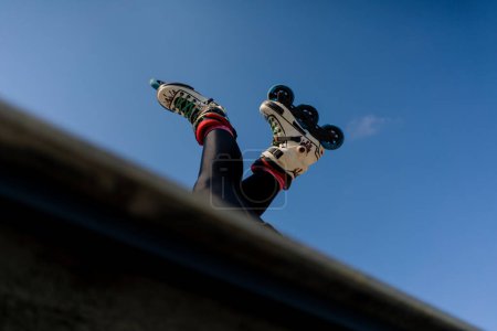 Photo for Roller drome skate park roller skates on the background of the sky closeup of details street sport extreme - Royalty Free Image