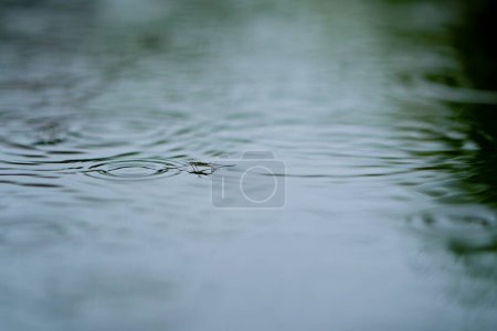 Foto de Paisaje naturaleza río durante un aguacero gotas sobre el agua de la lluvia primer plano - Imagen libre de derechos
