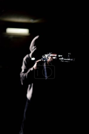 a military tactical strategy aiming NATO rifle contrast light back light silhouette