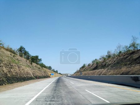 Toll lane view with blue sky view