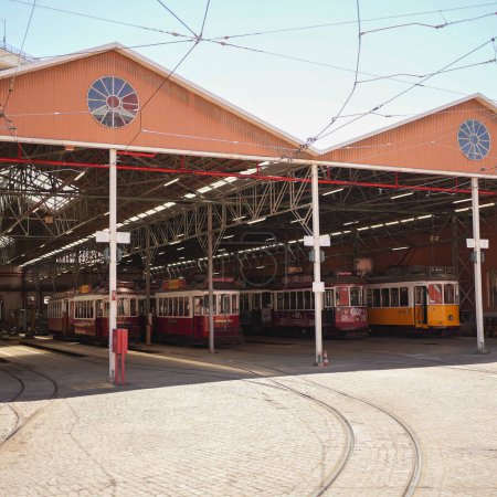 Photo for Lots of trams parking in a garage - Royalty Free Image