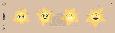 Téléchargez les photos : Expressions du soleil couché. Drôle de dessin animé Laconique Design - en image libre de droit