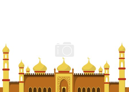 Muslim mosque flat design isolated background. Flat with shadows of architectural objects. Vector cartoon illustration. Islamic cultural landmark.