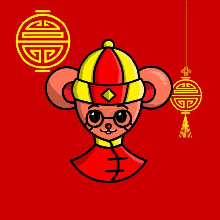 Téléchargez les photos : Happy Chinese New Year. Cartoon cute mouse set with traditional chinese costume. The year of rat vector - en image libre de droit