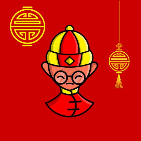 Téléchargez les photos : The chinese man wear glasses logo design on lunar new year - en image libre de droit