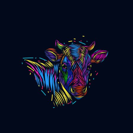 cow buffalo line pop art logo design with dark background