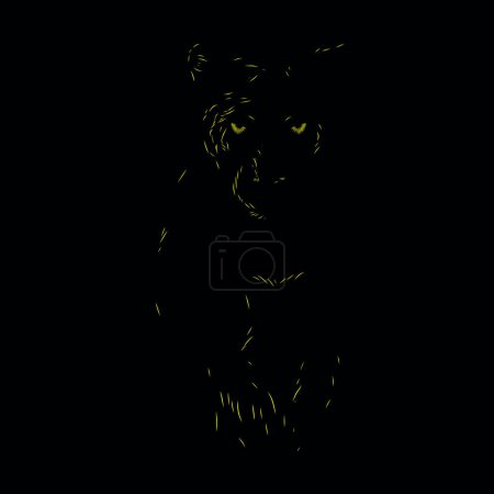 Téléchargez les illustrations : La panthère léopard ligne pop art portrait logo design coloré avec fond sombre - en licence libre de droit