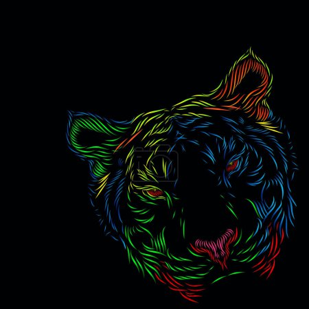 Ilustración de The tiger hunter head face line pop art portrait logo colorful design with dark background - Imagen libre de derechos