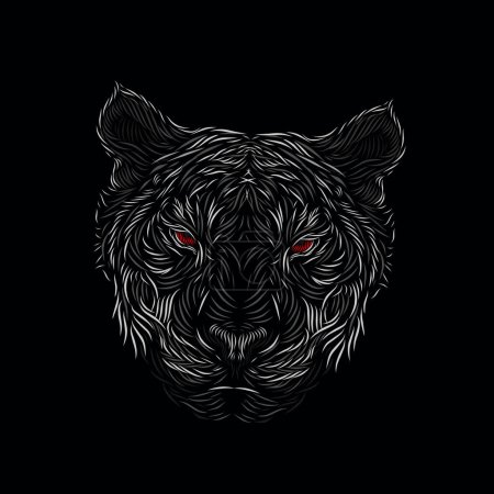 Ilustración de The white silver tiger hunter head face line pop art portrait logo colorful design with dark background - Imagen libre de derechos