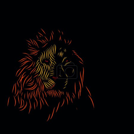Ilustración de The golden lion king of the jungle head face silhouette line pop art portrait logo colorful design with dark background - Imagen libre de derechos