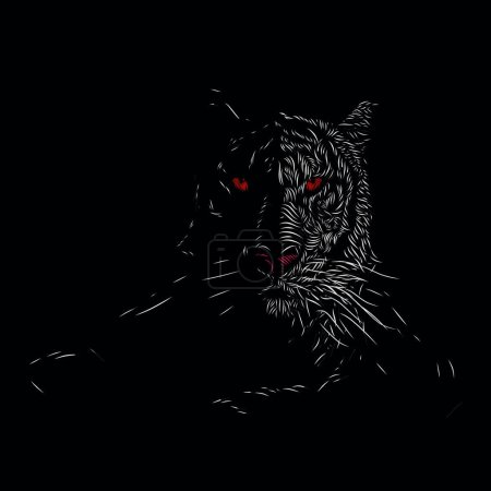 Ilustración de The white silver tiger hunter silhouette line pop art portrait logo colorful design with dark background - Imagen libre de derechos