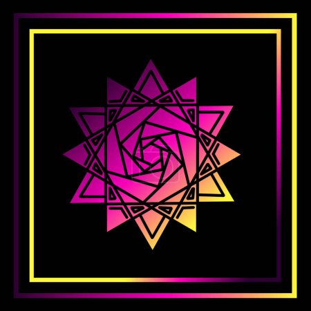 Illustration for The snow mandala flower logo art with black background and frame - Royalty Free Image
