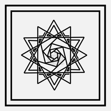 Téléchargez les illustrations : Noir mandala fleur de neige logo ligne art avec fond blanc - en licence libre de droit