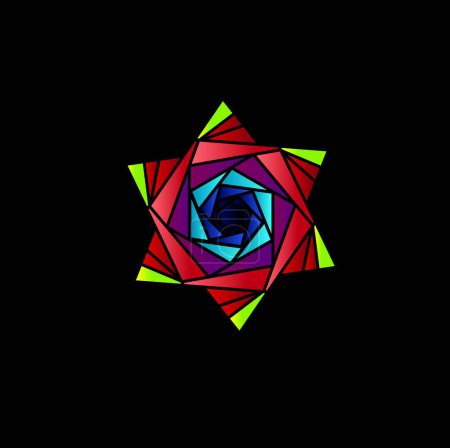 Téléchargez les illustrations : La fleur étoile mandala logo design avec fond noir - en licence libre de droit