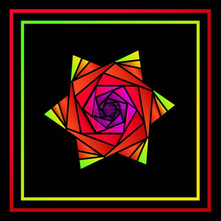 Téléchargez les illustrations : L'art du logo de la fleur de mandala de neige avec fond et cadre noirs - en licence libre de droit