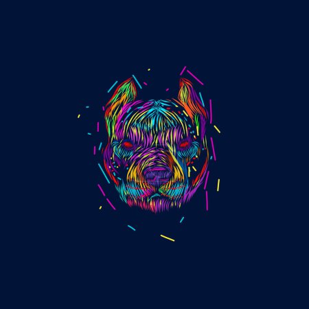 Illustration for Pitbull bulldog line pop art potrait colorful logo design with dark background - Royalty Free Image