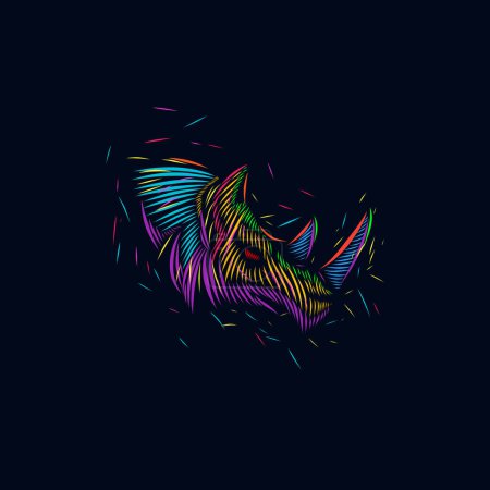 Ilustración de Rhinoceros line pop art potrait logo colorful design with dark background - Imagen libre de derechos