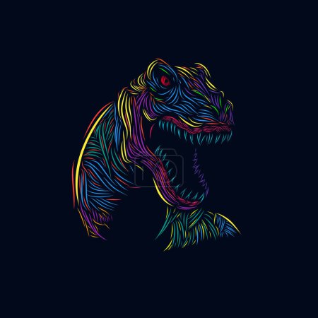 Illustration for Dinosaur t rex line pop art potrait colorful logo with dark background - Royalty Free Image