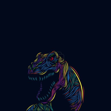 Illustration for Dinosaur t rex line pop art potrait colorful logo with dark background - Royalty Free Image
