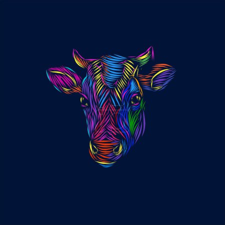 Téléchargez les illustrations : Cow buffalo line pop art logo design with dark background - en licence libre de droit