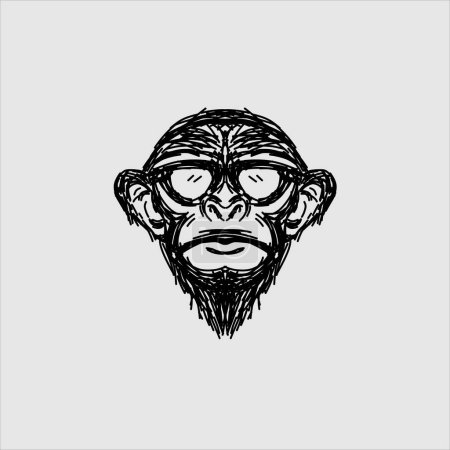 Ilustración de Garabato arte divertido cara mono gorila logo con fondo blanco - Imagen libre de derechos