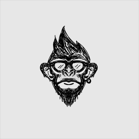 Téléchargez les illustrations : Gribouiller art fun visage singe gorille logo avec fond blanc - en licence libre de droit