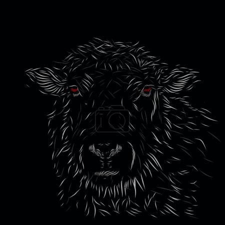 Téléchargez les illustrations : Chèvre mouton ligne pop art potrait logo design coloré avec fond sombre. Fond noir isolé pour t-shirt, affiche, vêtements - en licence libre de droit