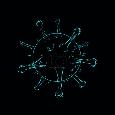 Ilustración de Coronavirus virus línea pop art potrait logo diseño colorido con fondo negro oscuro - Imagen libre de derechos