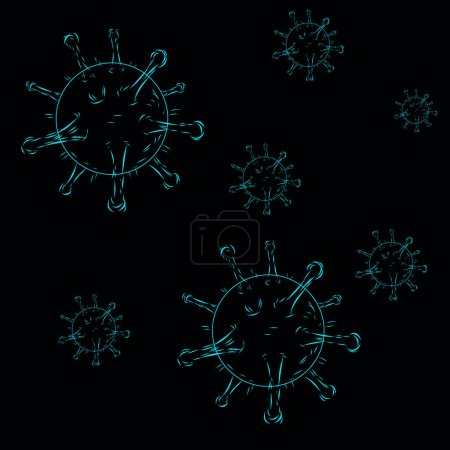 Téléchargez les illustrations : Coronavirus virus ligne pop art potrait logo design coloré avec fond noir foncé - en licence libre de droit