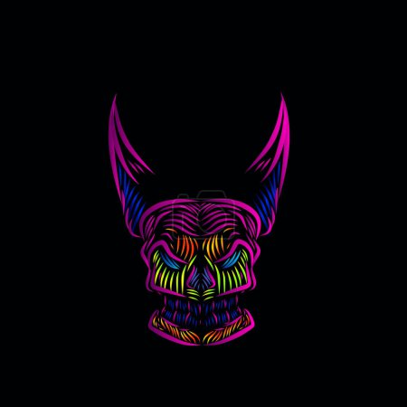 Illustration for Death skull line pop art potrait logo colorful design with dark background. Isolated black background for t-shirt - Royalty Free Image