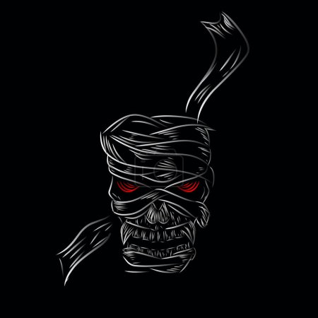 Ilustración de Línea de cráneo muerte pop art potrait logo diseño colorido con fondo oscuro. Fondo negro aislado para camiseta - Imagen libre de derechos
