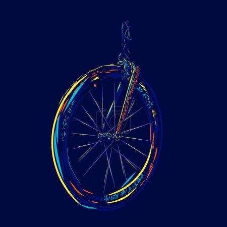 Téléchargez les illustrations : Ligne de vélo pop art potrait logo design coloré avec fond sombre. Isolé fond noir pour t-shirt - en licence libre de droit