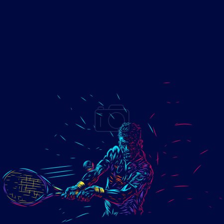 Illustration for Tennis men smash line pop art potrait logo colorful design with dark background. Abstract vector illustration. Isolated black background for t-shirt - Royalty Free Image