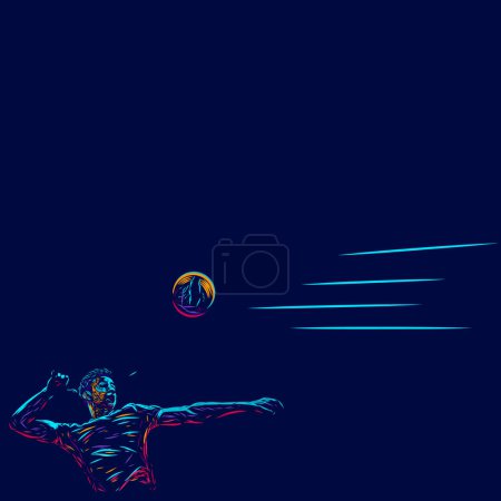 Ilustración de Volley hombres smash line pop art potrait logo diseño colorido con fondo oscuro. Ilustración abstracta del vector. Fondo negro aislado para camiseta - Imagen libre de derechos