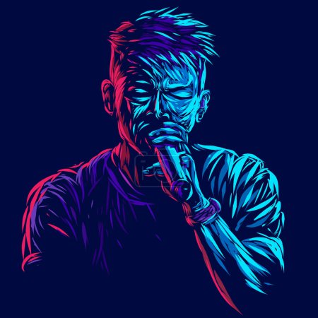 Illustration for Man singing line pop art potrait logo colorful design with dark background. Abstract musician vector illustration. Isolated black background for t-shirt - Royalty Free Image
