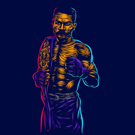 Illustration for UFC Mixed martial artist fighter line pop art potrait logo colorful design with dark background. Abstract vector illustration. Isolated black background for t-shirt, poster - Royalty Free Image