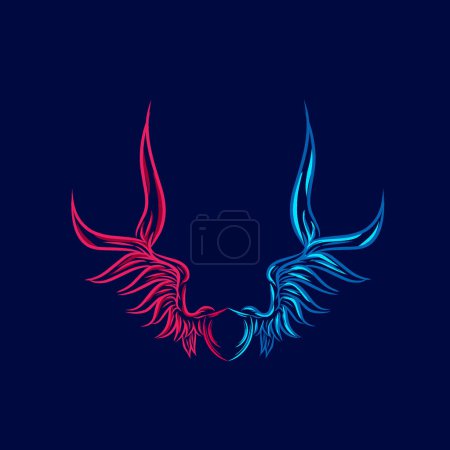 Illustration for Wings and shield line pop art potrait logo colorful design with dark background. Abstract vector illustration. Isolated black background for t-shirt - Royalty Free Image