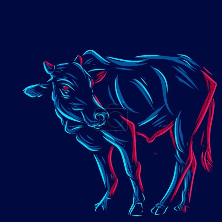 Téléchargez les illustrations : Cow buffalo line pop art logo design with dark background - en licence libre de droit