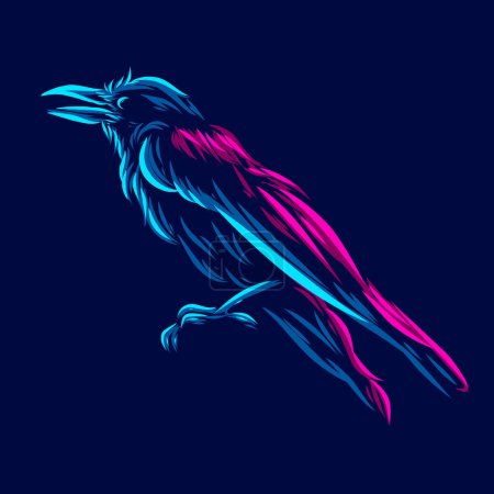 Téléchargez les illustrations : Raven Corbie Beak Bird ligne pop art potrait logo design coloré avec fond sombre. Illustration vectorielle abstrait. - en licence libre de droit