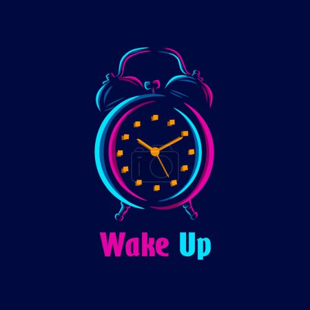 Illustration for Waker alarm clock line pop art potrait logo colorful design with dark background. Abstract vector illustration. - Royalty Free Image
