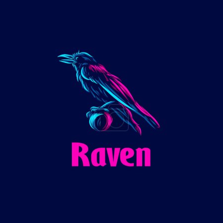 Téléchargez les illustrations : Raven Corbie Beak Bird ligne pop art potrait logo design coloré avec fond sombre. Illustration vectorielle abstrait. - en licence libre de droit