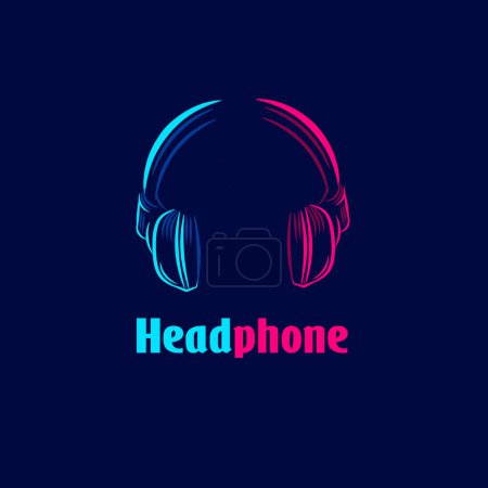Illustration for Headphone earphone headset for music line pop art potrait logo colorful design with dark background. Abstract vector illustration. - Royalty Free Image